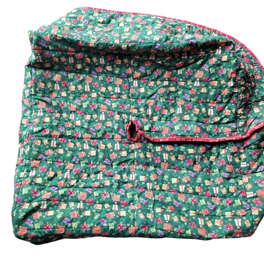 Quilted Square Christmas Tree Skirt Plaid Print Handmade 24 Inch Collar Gift