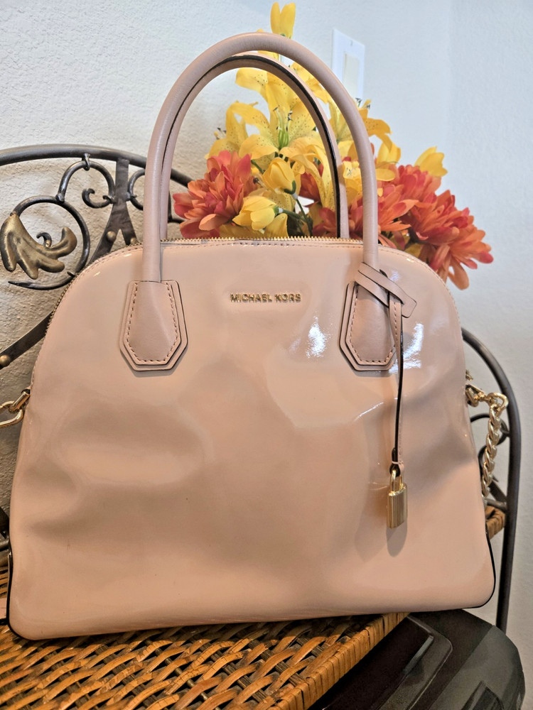 MICHAEL KORS Studio Mercer Pink Patent Leather Dome Satchel Cross Body Bag