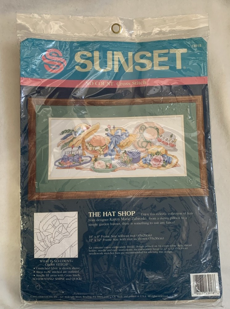 Sunset No Count Cross Stitch The Hat Shop # 13918 Frame 18”x8”