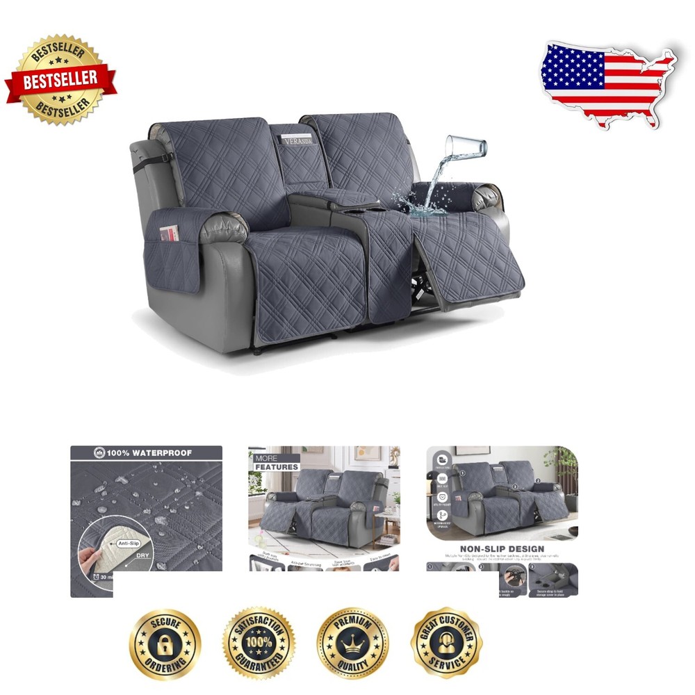 Elegant Dark Grey Loveseat Recliner Cover - Furniture Protector for Kids & Pets