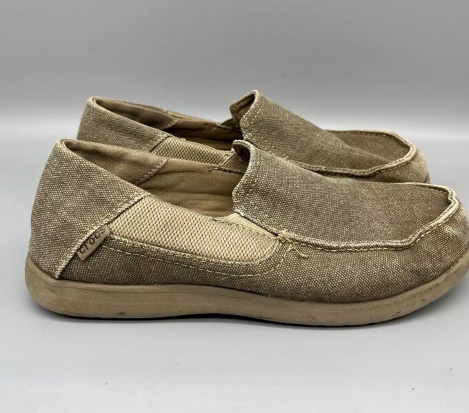 Crocs Boys J2 Santa Cruz Canvas Slip-On Loafers in Light Dark Brown