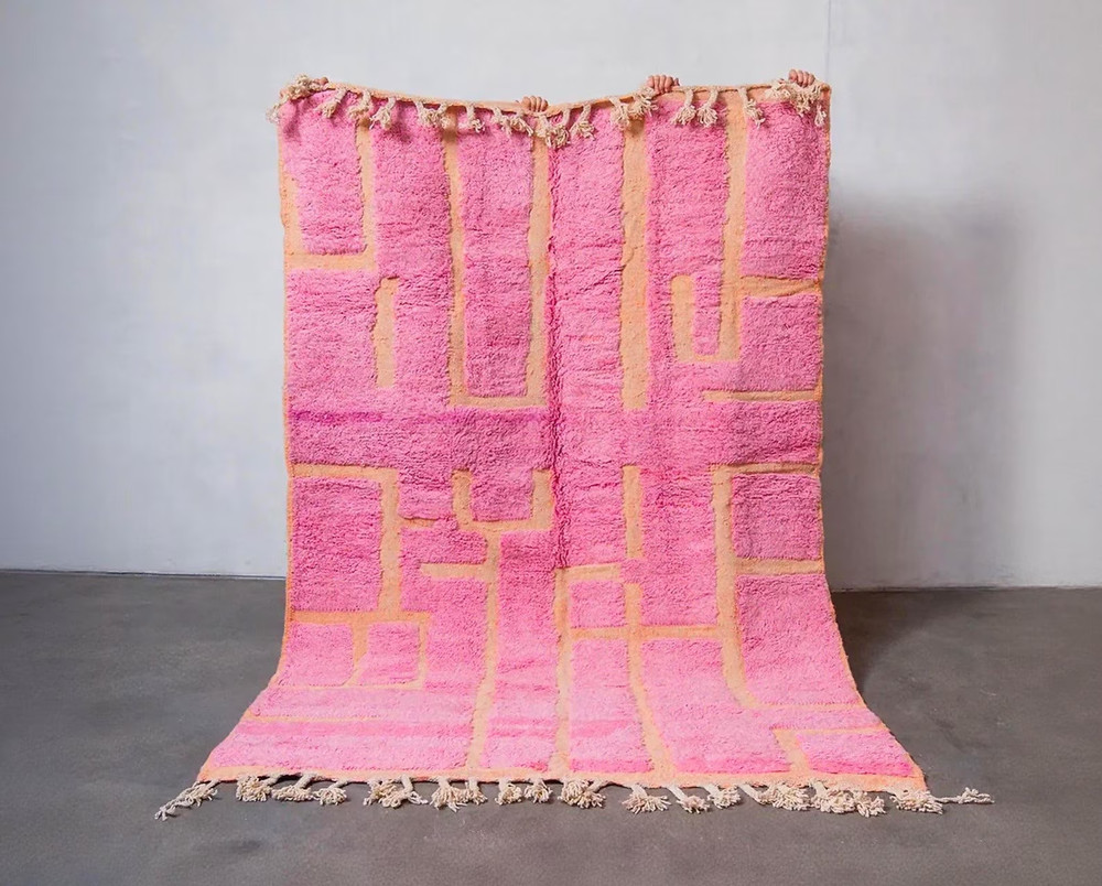 Handmade Pink Beni Ourain Rug: Authentic Moroccan Berber Wool