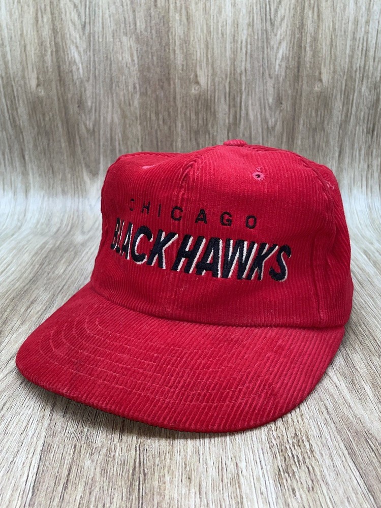 Vintage Chicago Blackhawks Hat Cap NHL Corduroy Snapback Preowned Starter