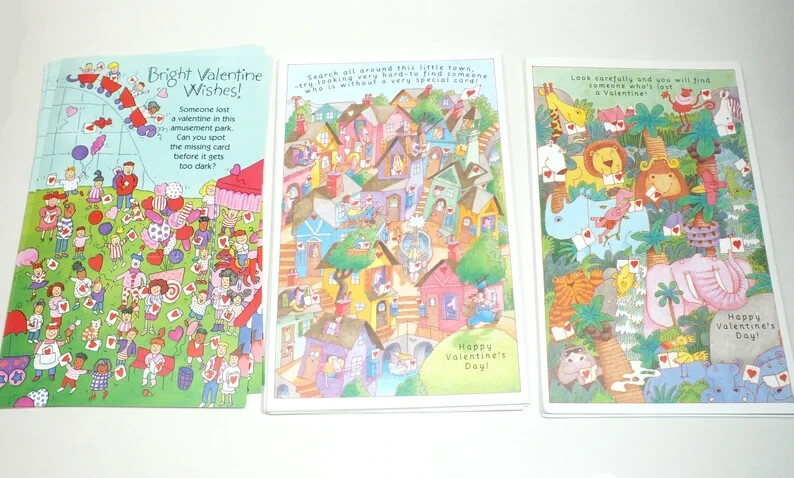VTG Current 1992 Hidden Picture Valentines Card 29 Cards Puzzles Ephemera E9