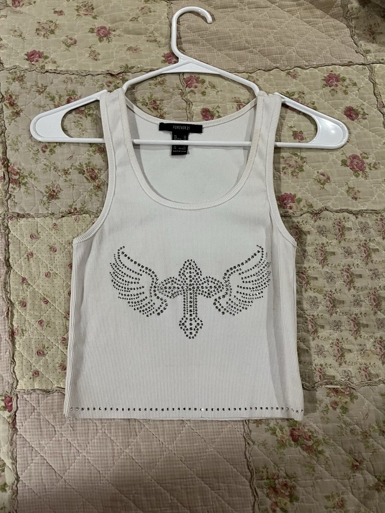 Y2K 2000s Cross With Wings Tank Xs