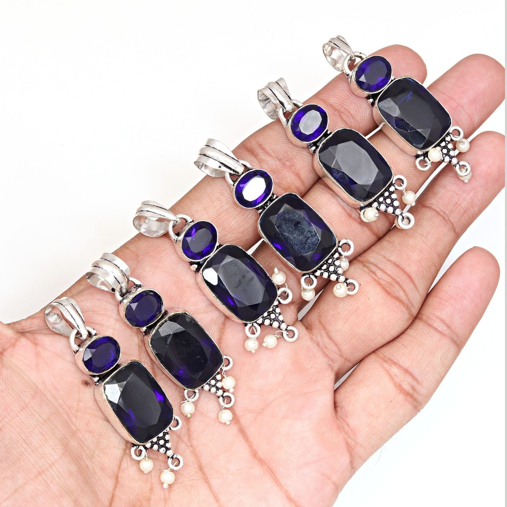 10 pcs Citrine Topaz Pearl Gemstone Unisex Women's Silver Jewelry Pendant