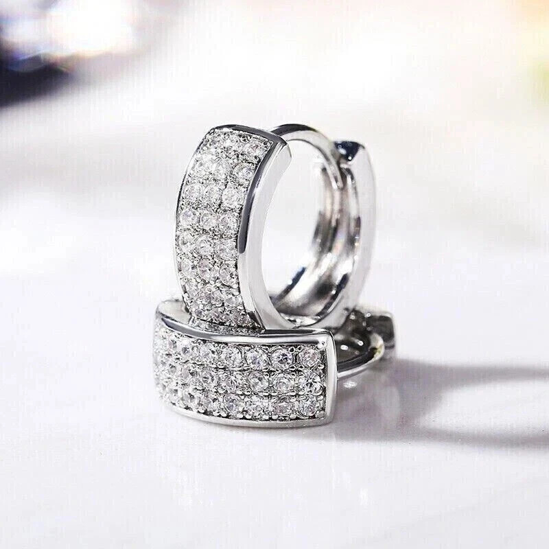 1.40 Ct Round Cut Simulated Diamond Men's Hoop Earring 14K White Gold Plated