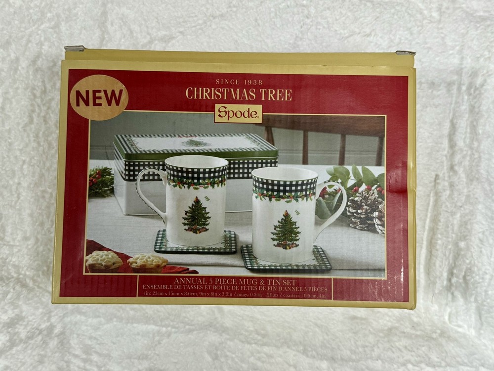 Spode Christmas Tree Annual 5 Piece Mug and Coaster Set with Tin Gift Box 2024