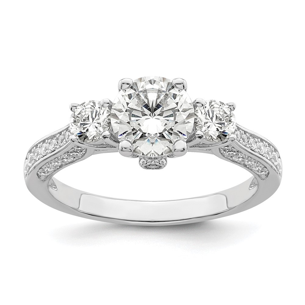 925 Sterling Silver Rhodium-plated Micro Cubic Zirconia Engagement Ring