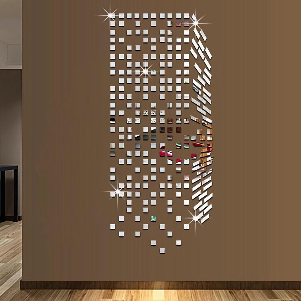 200 Pcs Silver Acrylic Plastic Mirror DIY Wall Stickers, 1