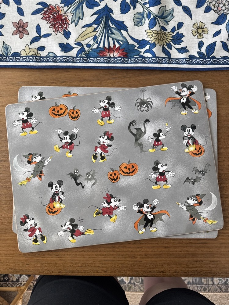 2 Pottery Barn Kids Disney Cork Backed Mickey / Minnie Mouse Halloween Placemats