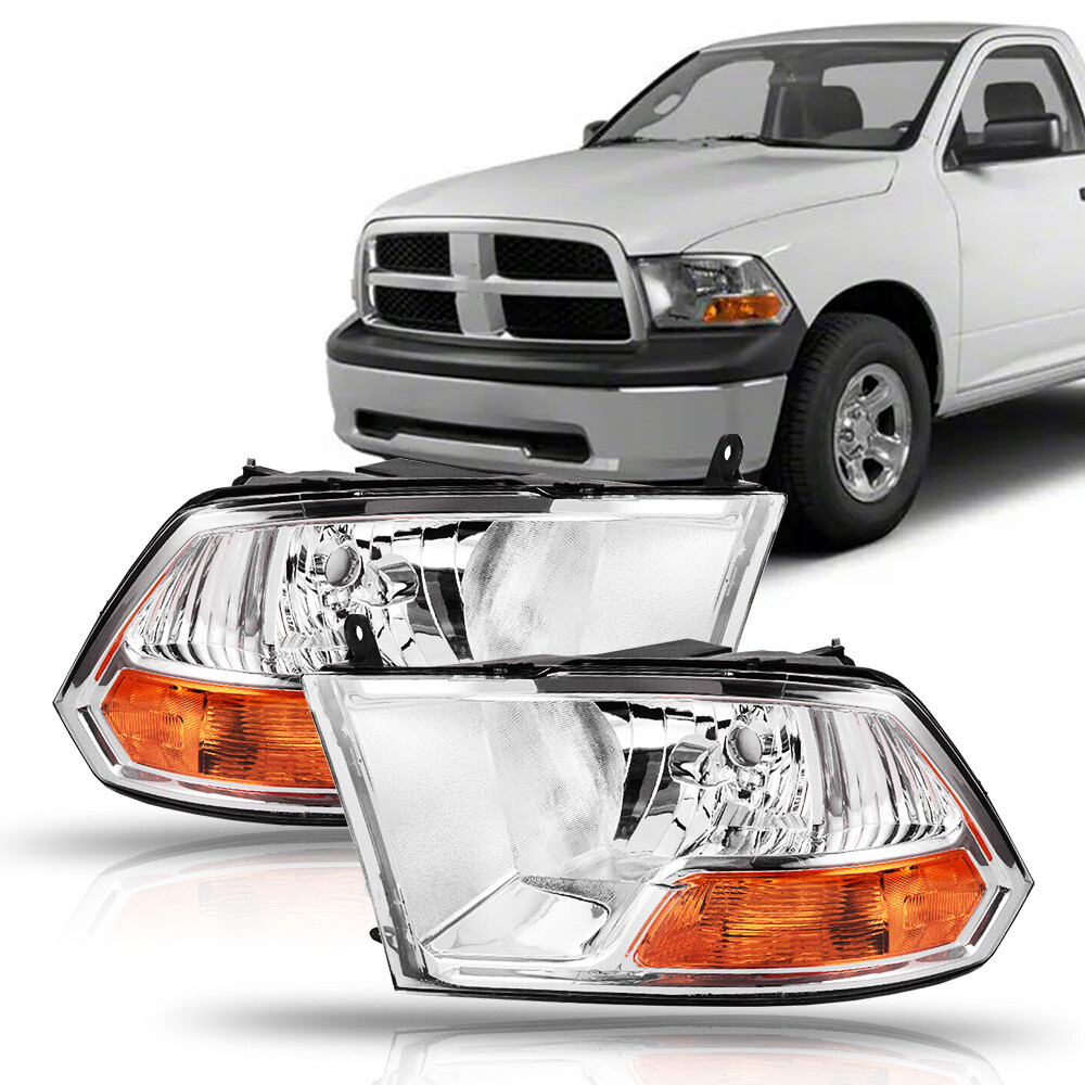For 09 10 11-12 Dodge Ram 1500 2500 3500 Headlights Pair Assembly Chrome Housing