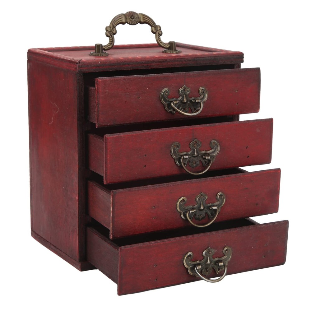 Vintage 4-Layer Wooden Jewelry Storage Box with Large Capacity