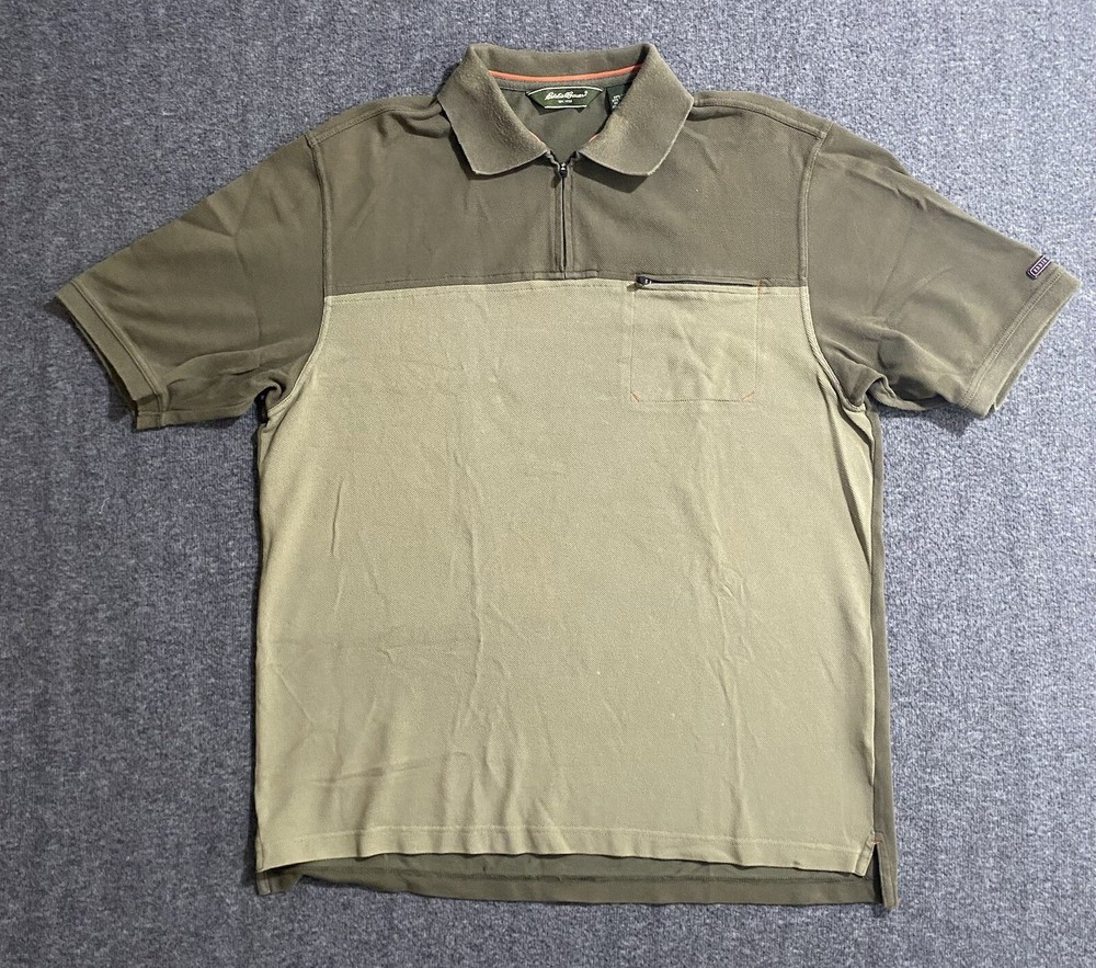 Eddie Bauer Mens Green Cotton Blend Short Sleeve Polo Shirt with Pocket Size L