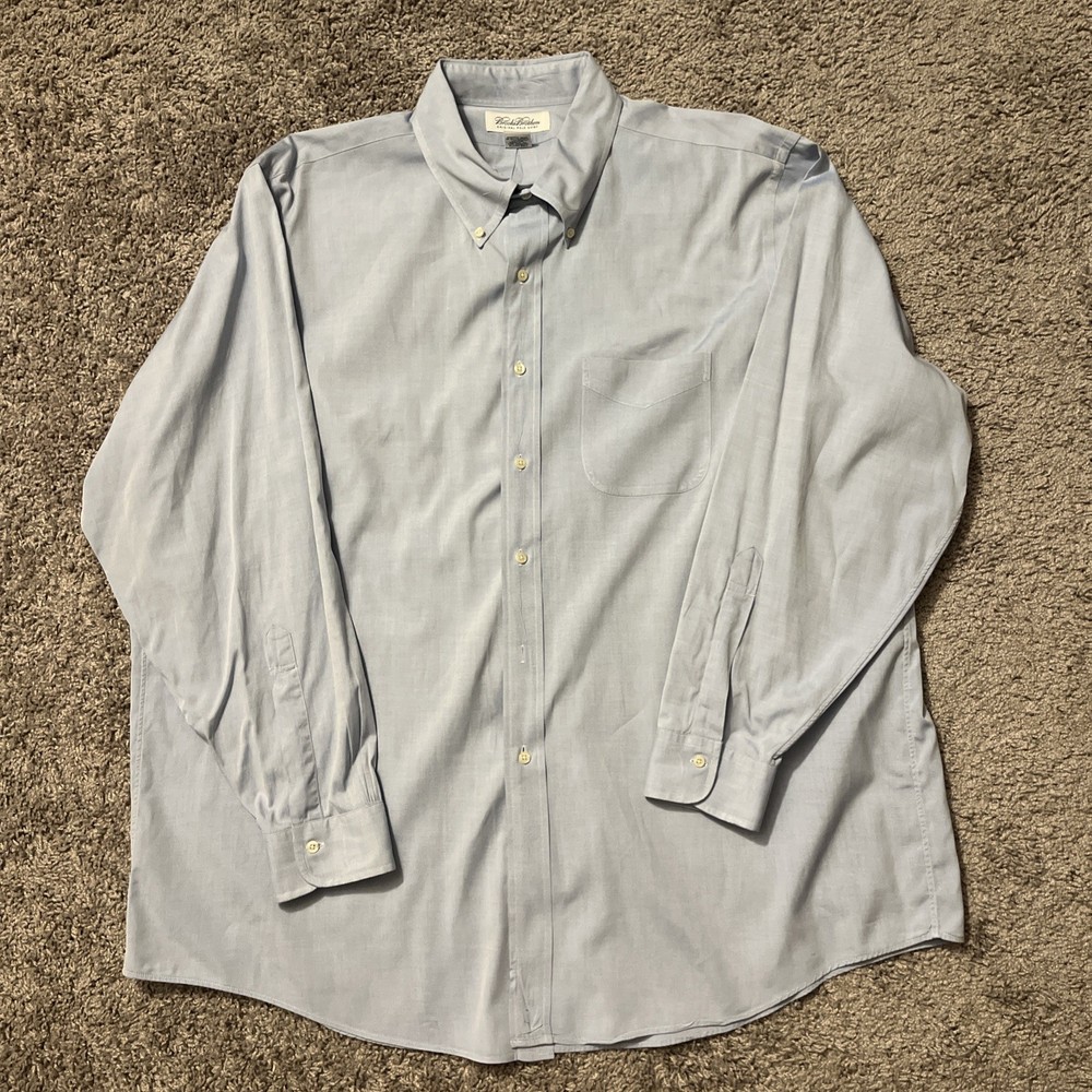 Brooks Brothers Shirt Men's 18-35 Blue Oxford Cloth Cotton Button Up