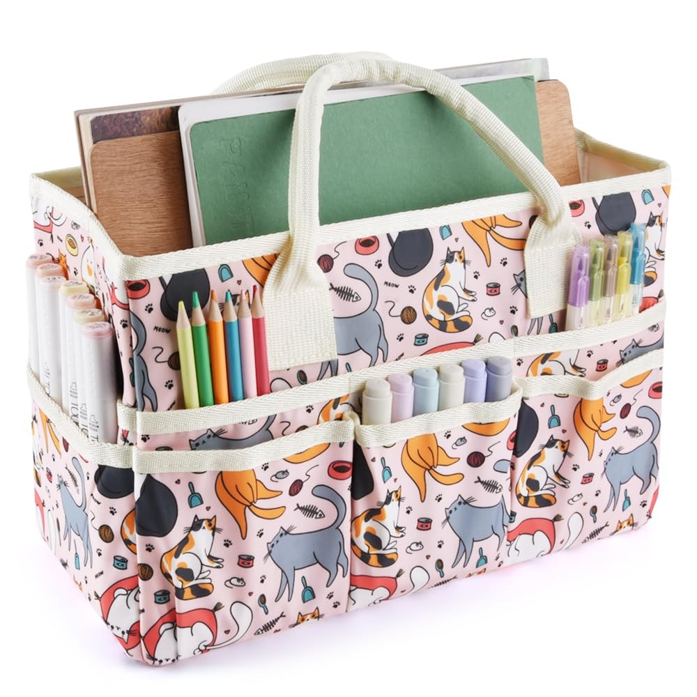 Craft Organizer Tote Bag Art Storage Caddy with Multiple Pockets Containers f...
