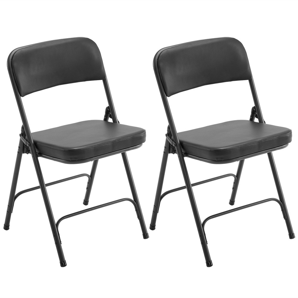 Metal Folding Chairs with Padded Seat in Black - 2 Pack for Indoor Outdoor Events