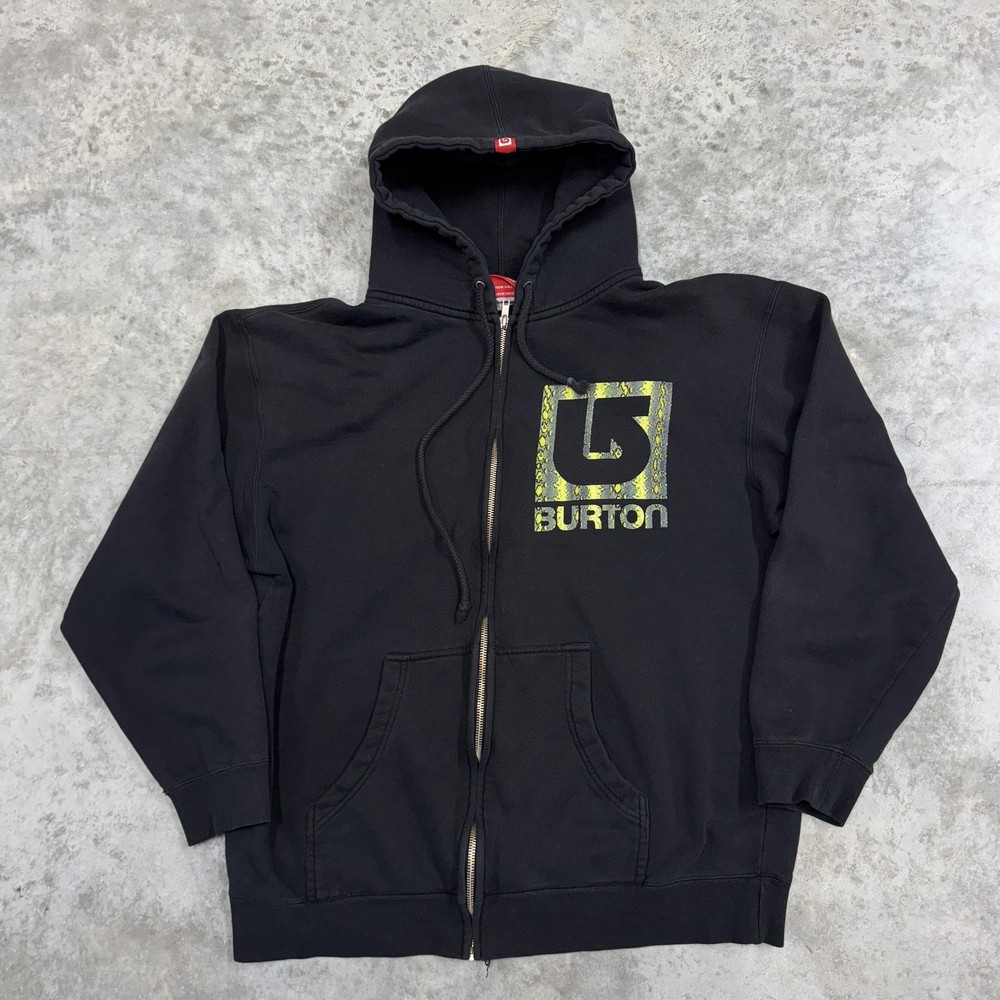 Burton Hoodie Mens Large Black Full Zip Sweatshirt Snakeskin Logo Snowboard