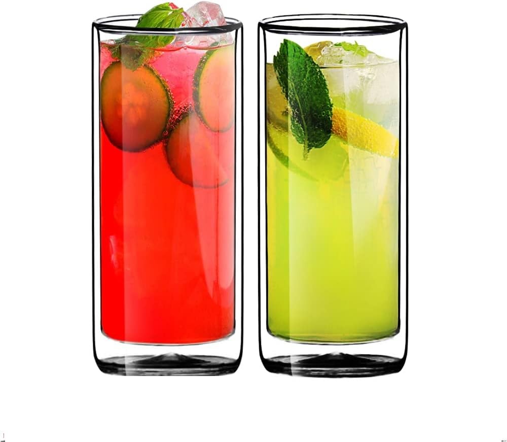 Sun's Tea Double Wall Insulated Glass Tumbler, 16oz (450ml) Highball Glass Cups