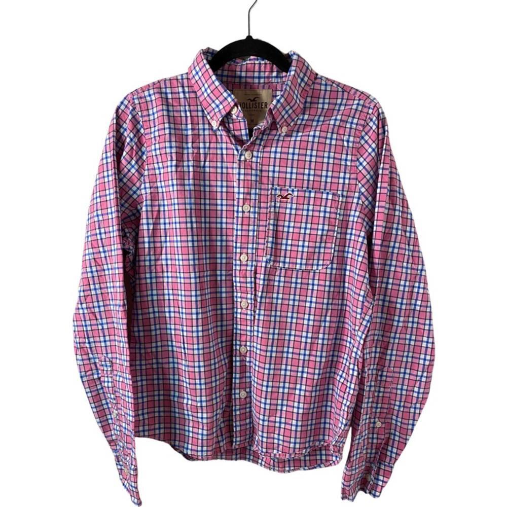 Hollister button down pink plaid shirt. Size M.