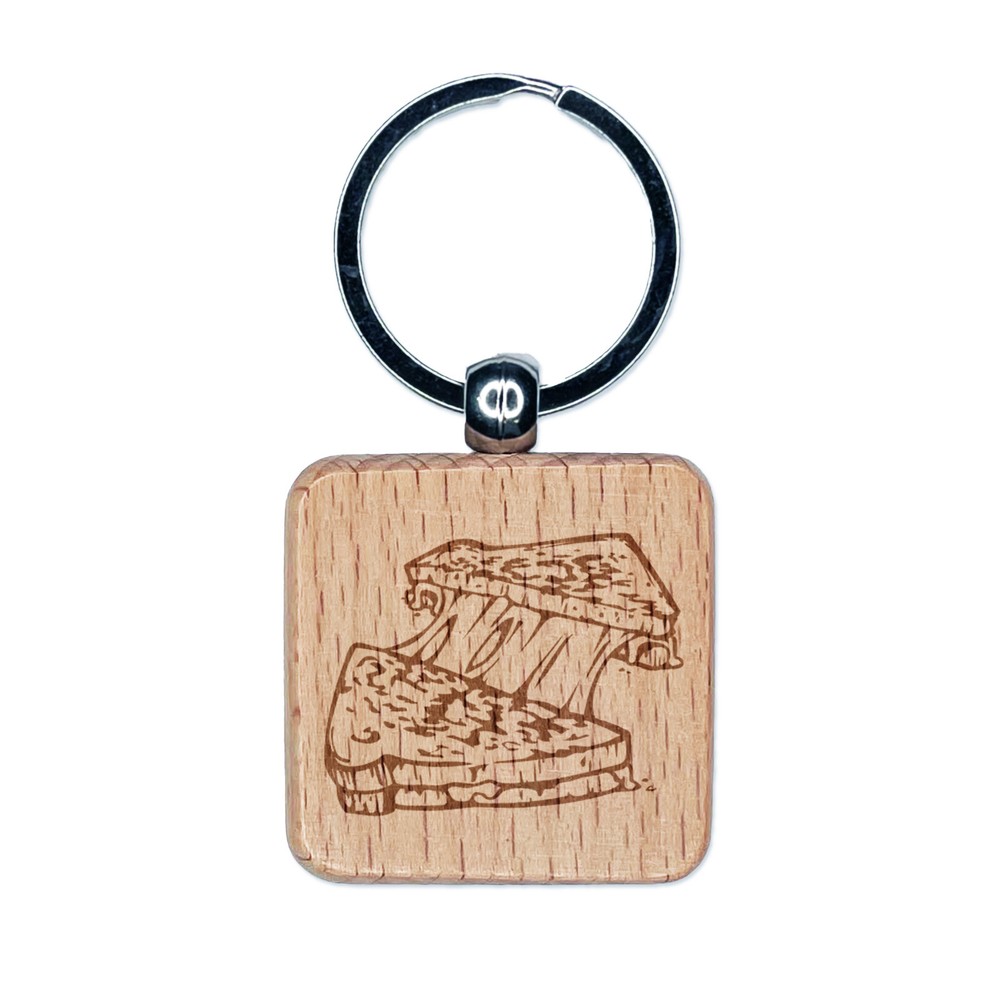 Grilled Cheese Sandwich Toast Engraved Wood Square Keychain Tag Charm