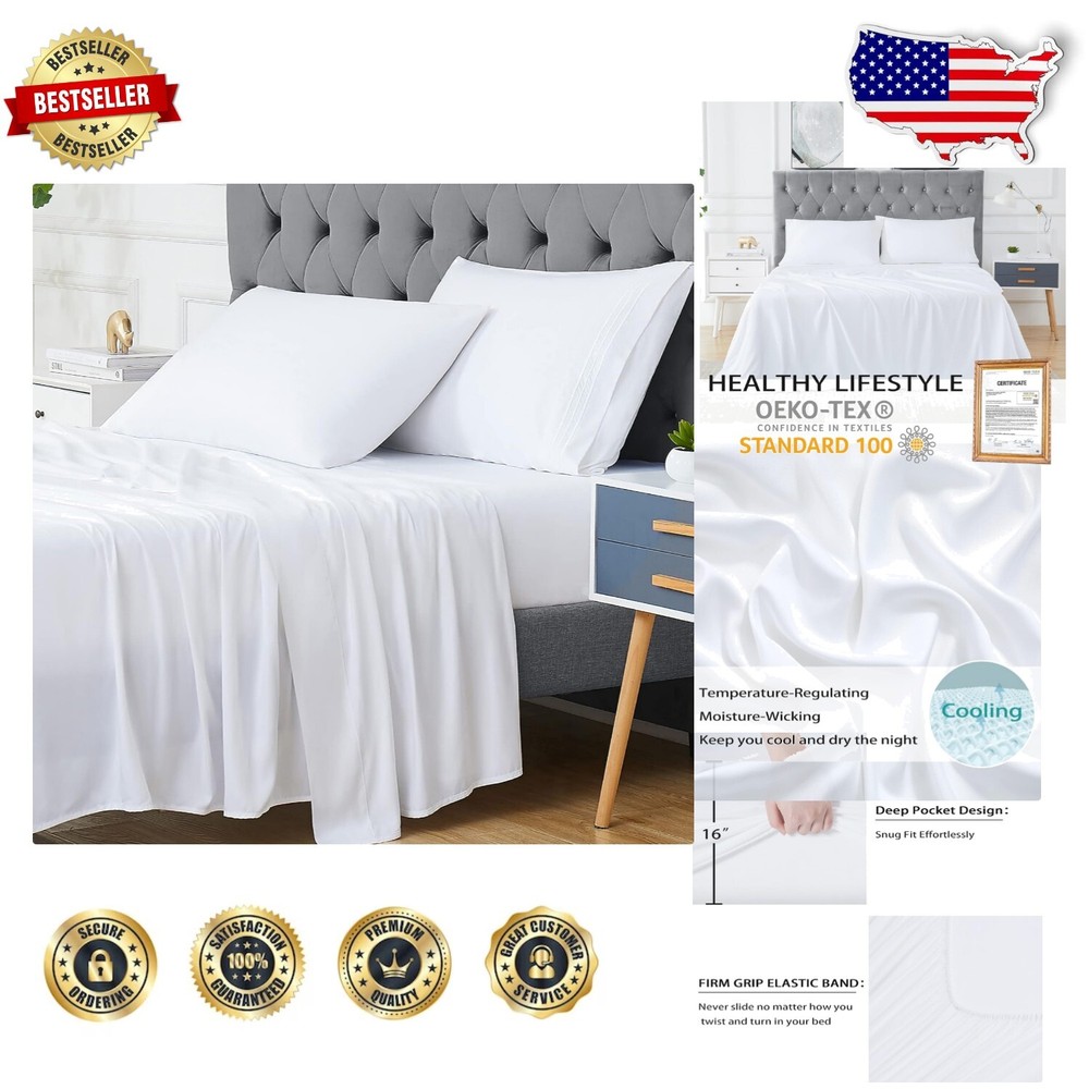 Full Size Rayon Bamboo Sheet Set - Soft Breathable Cooling for Night Sweats-image