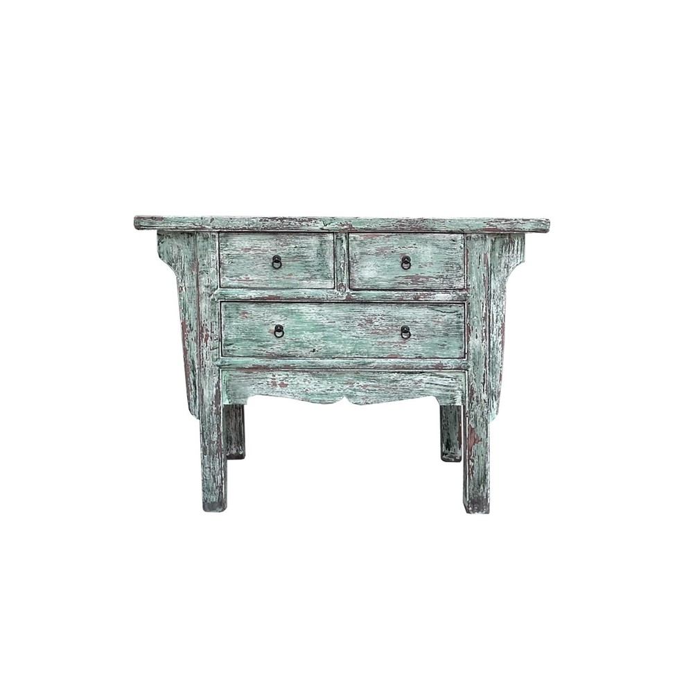 Vintage Distressed Pastel Green Marks Drawers Credenza Side Table Cabinet ws4435