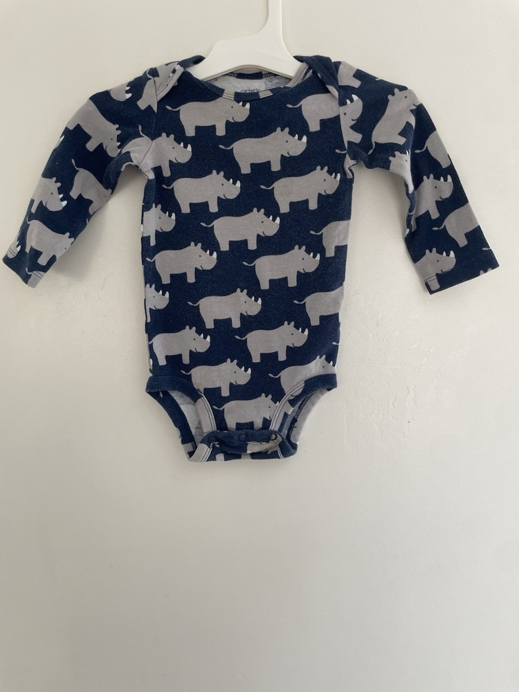 Carter's Baby Boys Cute Allover Rhinos 100% Cotton Long Sleeve Bodysuit Navy 12M