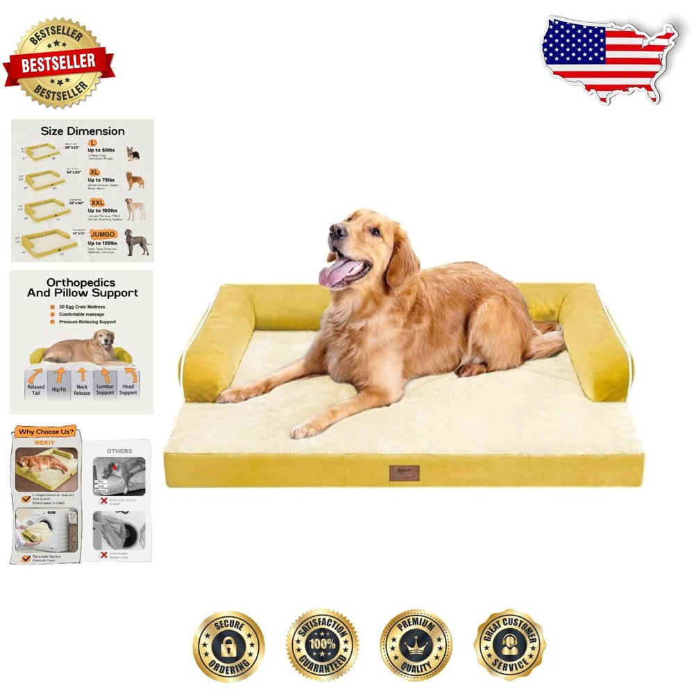 Orthopedic Waterproof Dog Bed with Removable Cover for Pets Up to 50 lbs  