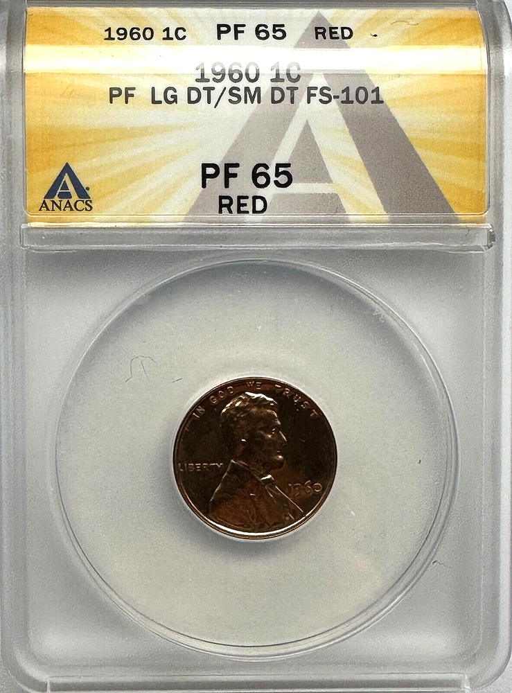 1960 Lincoln Memorial Cent ANACS PF 65 Red FS-101 LG DT/SM DT Free Shipping