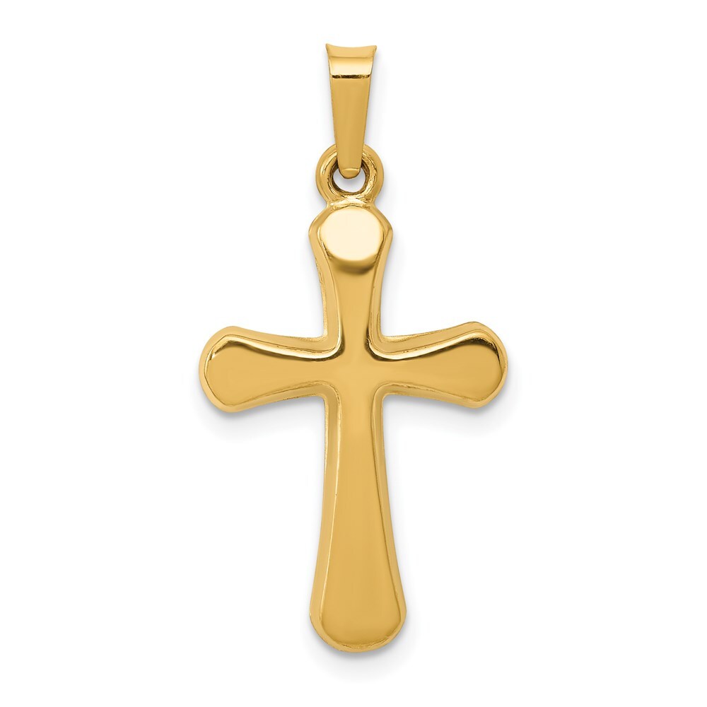 14K Yellow Gold Polished Rounded Cross Pendant L- 1.05 Inch, W-0.54 Inch