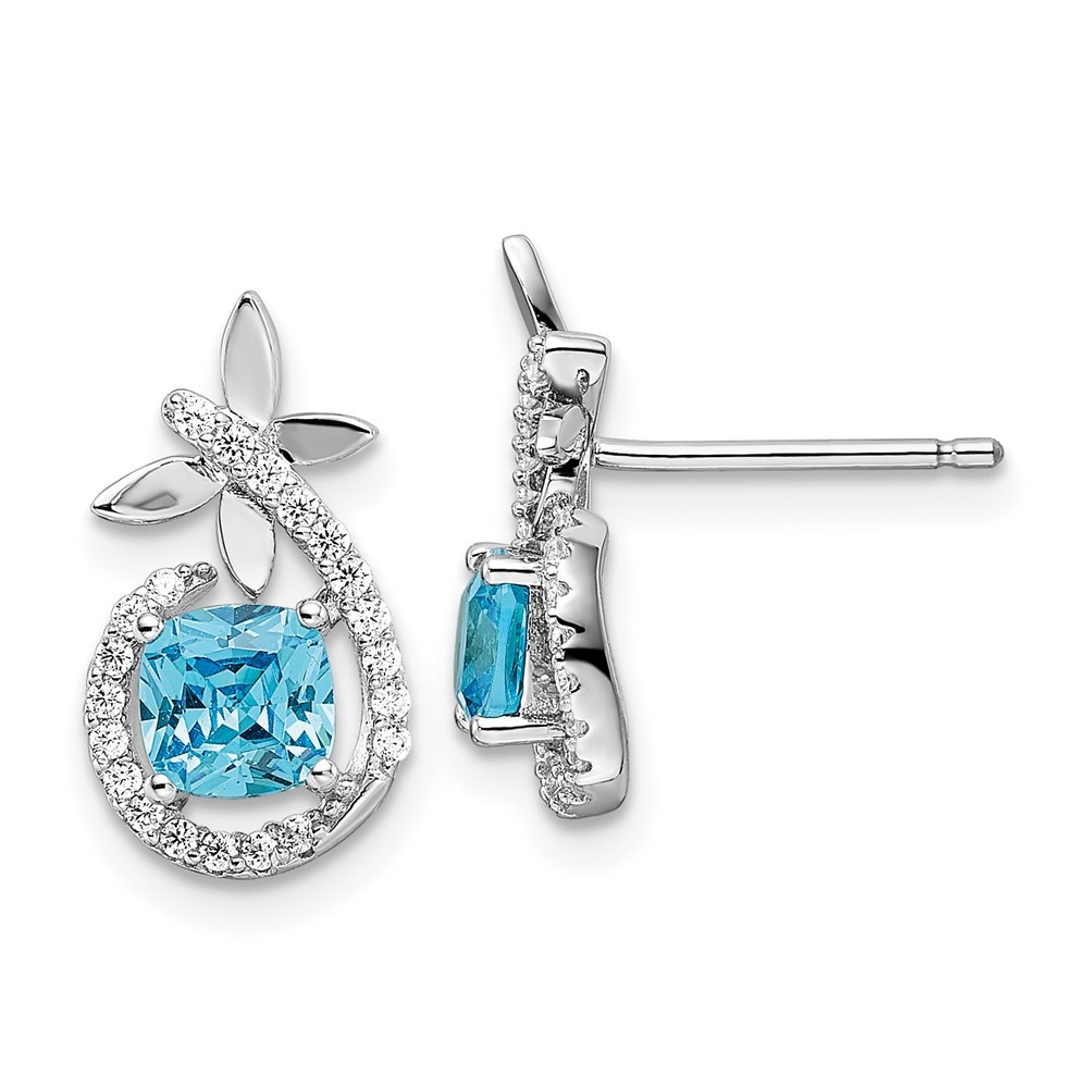 Sterling Silver Blue & White Cubic Zirconia Butterfly Drop & Dangle Earrings
