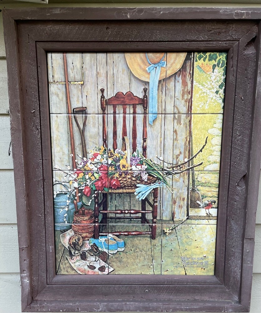 Christmas Sale $49.99 reg $399.99 Norman Rockwell Spring Flowers framed tile art-image