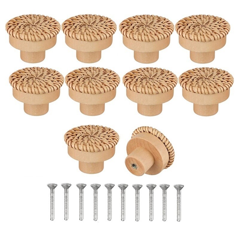 10 Pcs Rattan Cabinet Drawer Handle Small Cupboard Pulls Furniture Decor Handle