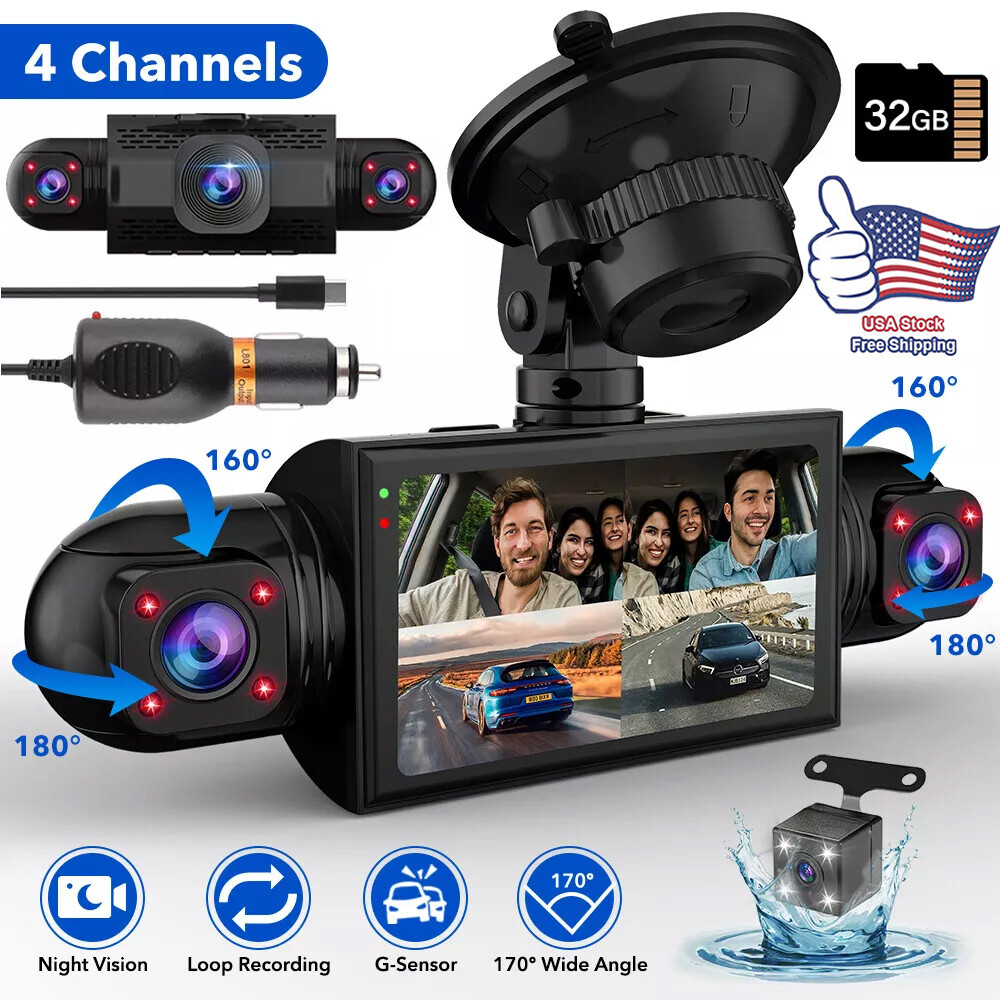 360 Degree View 4 Channel Dash Cam Front and Rear Inside Left Right, Dash Camera