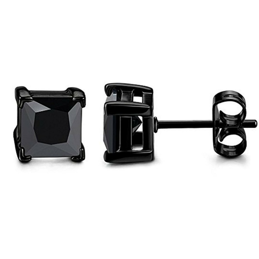 4 Ct Princess Cut Black Diamond Studs In Black Rhodium Finish ! Christmas Sale-image