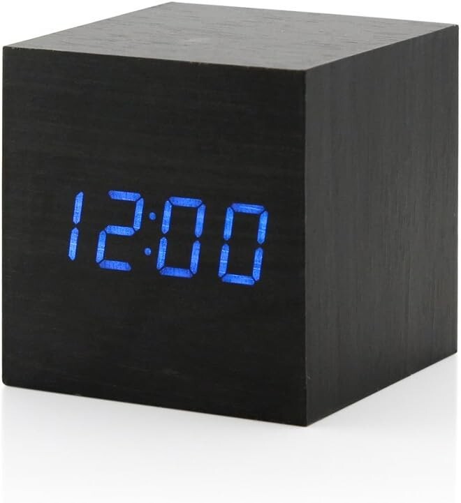 Gearonic Wooden LED Cube Digital Alarm Clock (black)