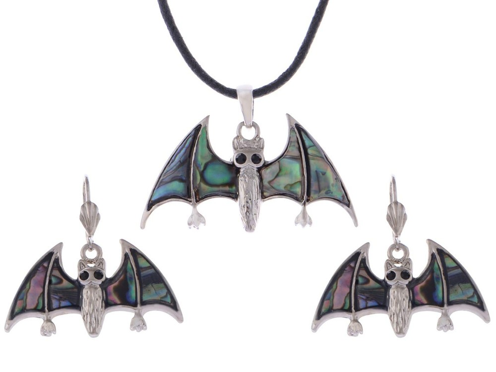 Alilang Abalone Colored Enamel Gothic Halloween Bat Necklace Dangle Earrings ...