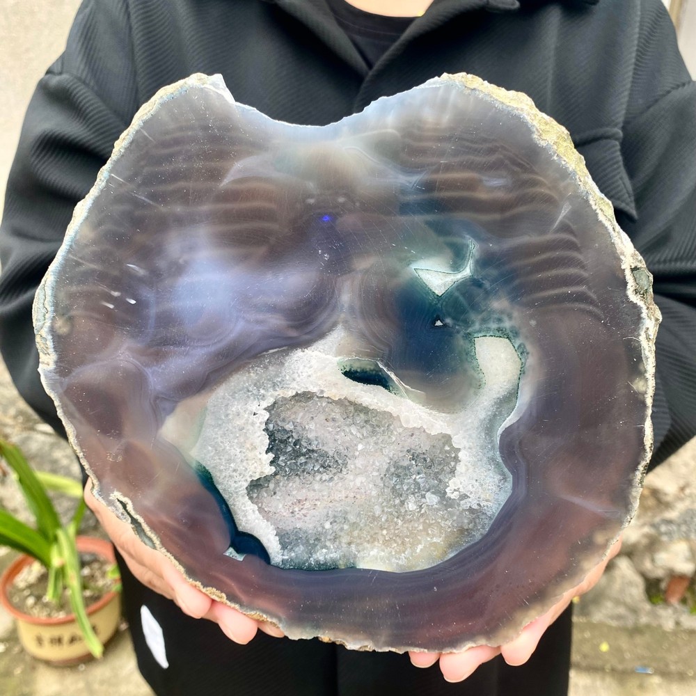 1.9LB Natural beautiful agate Geode Druzy Slice Extra large gemstone decoration