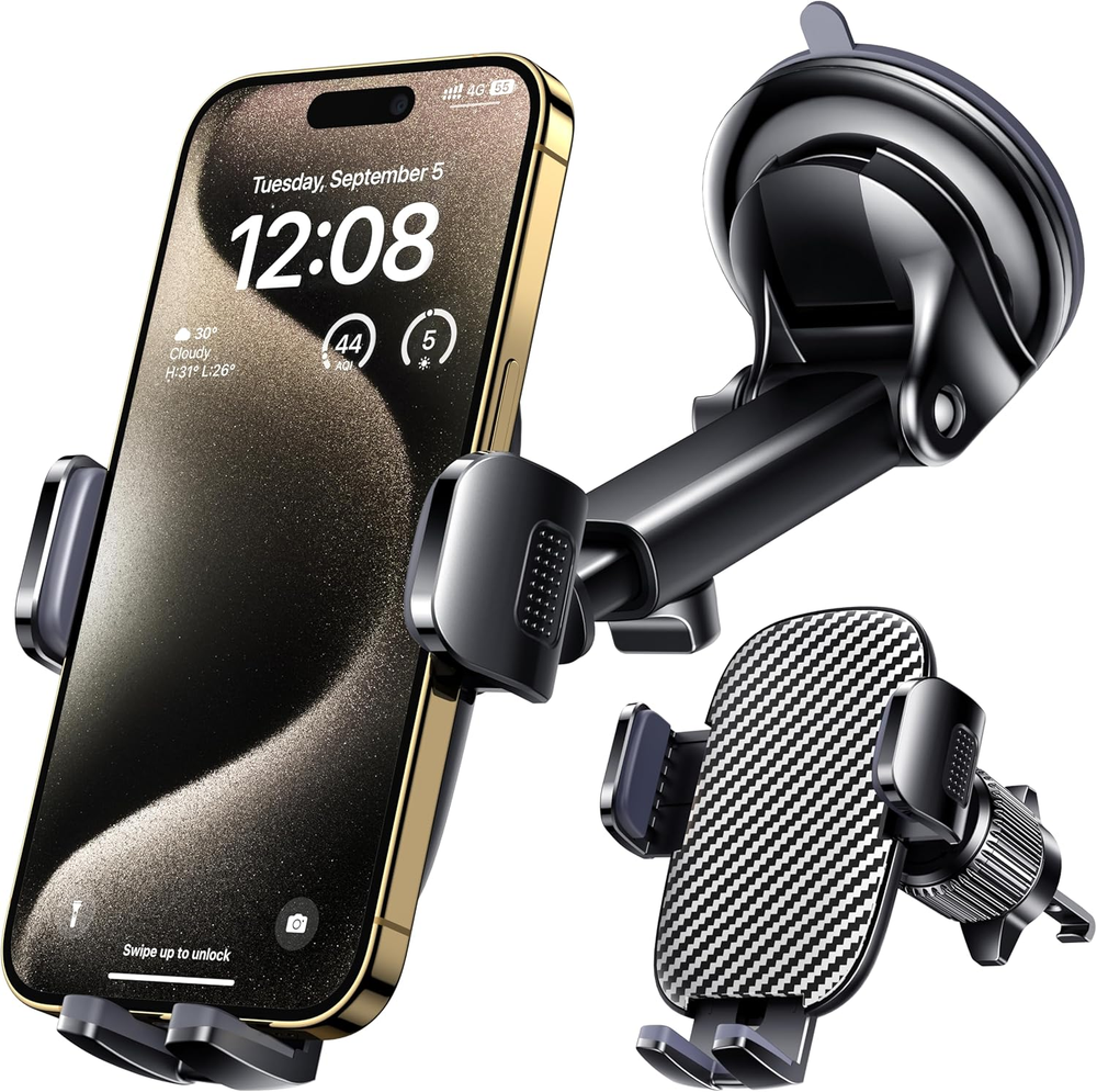 Soporte universal para teléfono de automóvil, parabrisas y tablero apto para iPhone y Smartp