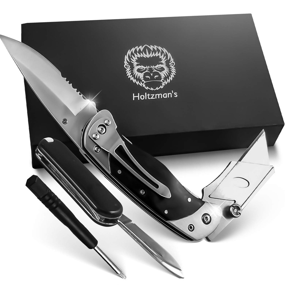 Heavy Duty Folding Utility Knife with Belt Clip - Box Cutter Pocket Knife