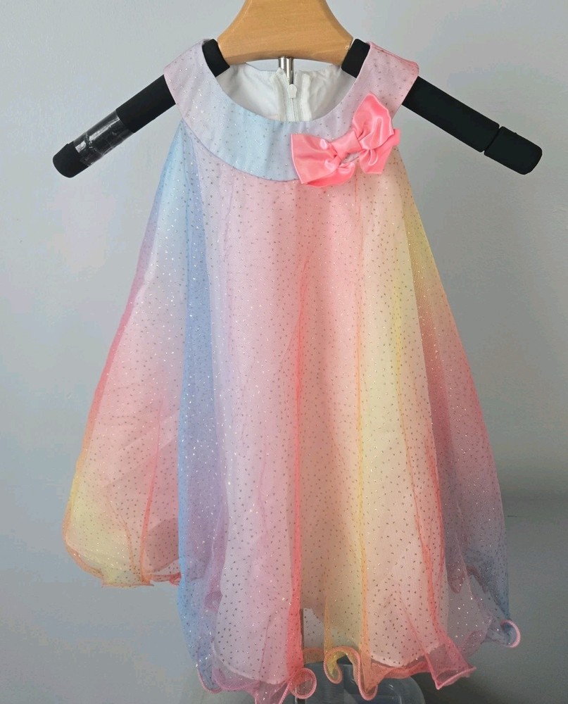 Jessica Ann Toddler Girls 3T Pastel Rainbow Glitter Party Dress Formal Easter...