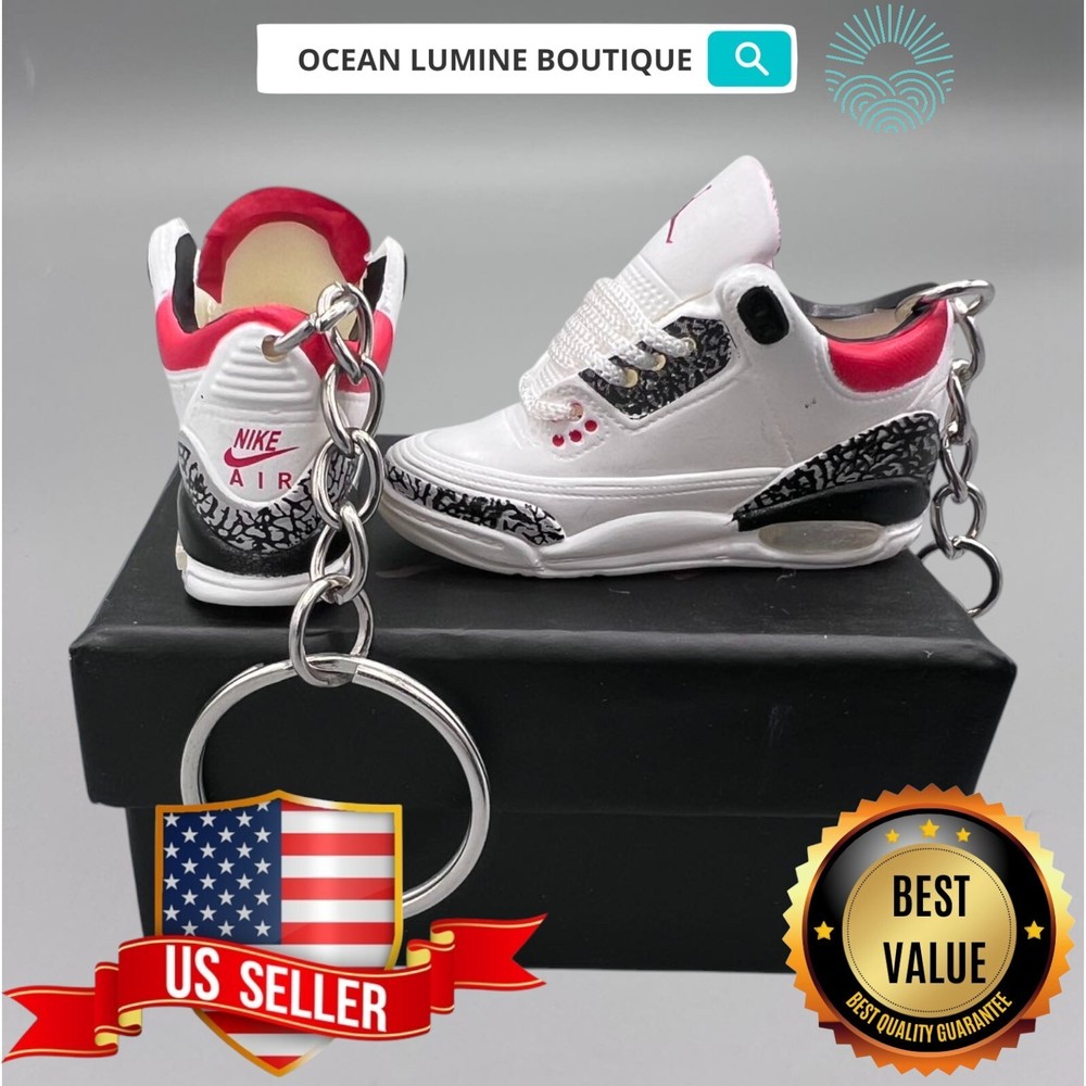 Air Jordan 3D Mini Sneaker Keychain, Shoe Keyring Shoe Box, Display Box Option