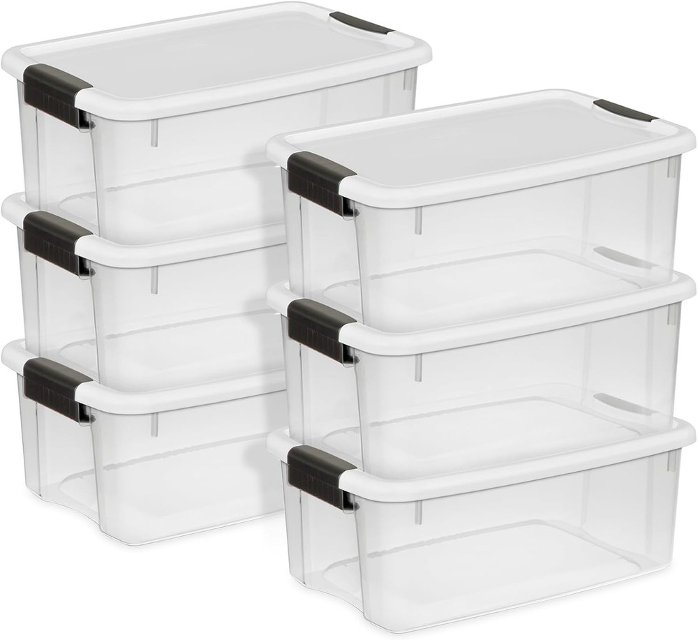 Sterilite 6-Pack Ultra Latching Box, Storage Bins with Lids, Clear Plastic, 18 Q