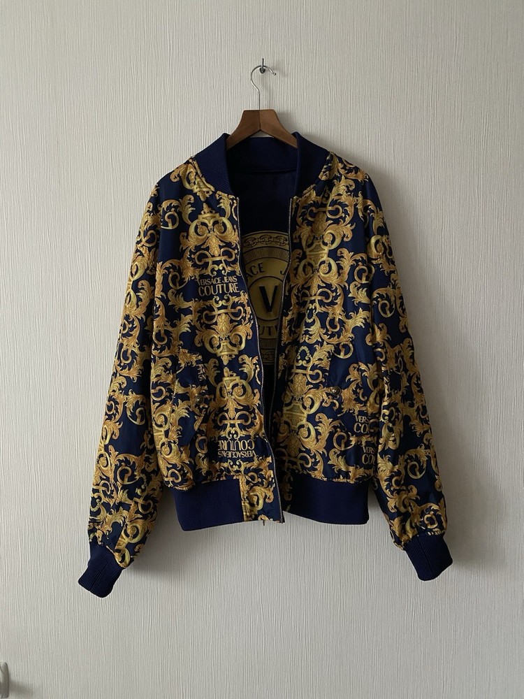Versace Jeans Couture Rare Big Logo Monogram Gold Reversible Bomber Jacket