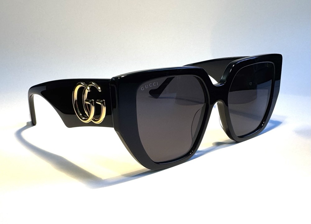 Gucci Black Acetate Frame Gray Lenses Large Cat Eye Sunglasses