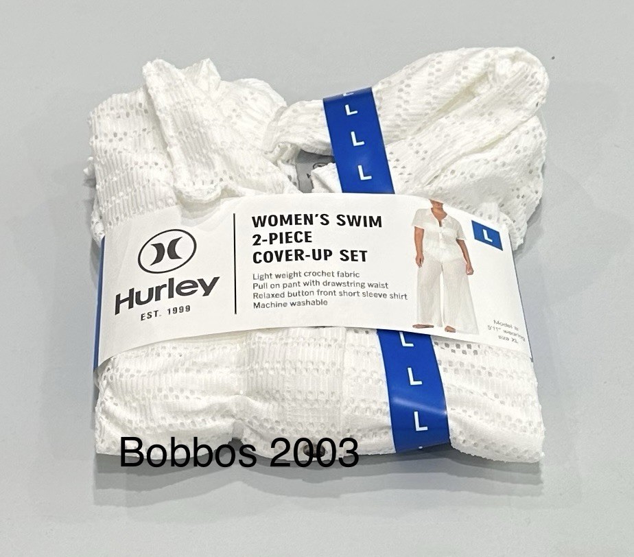 Hurley Women's 2-Peice Lightweight Swim Cover Up Set, White, Size L