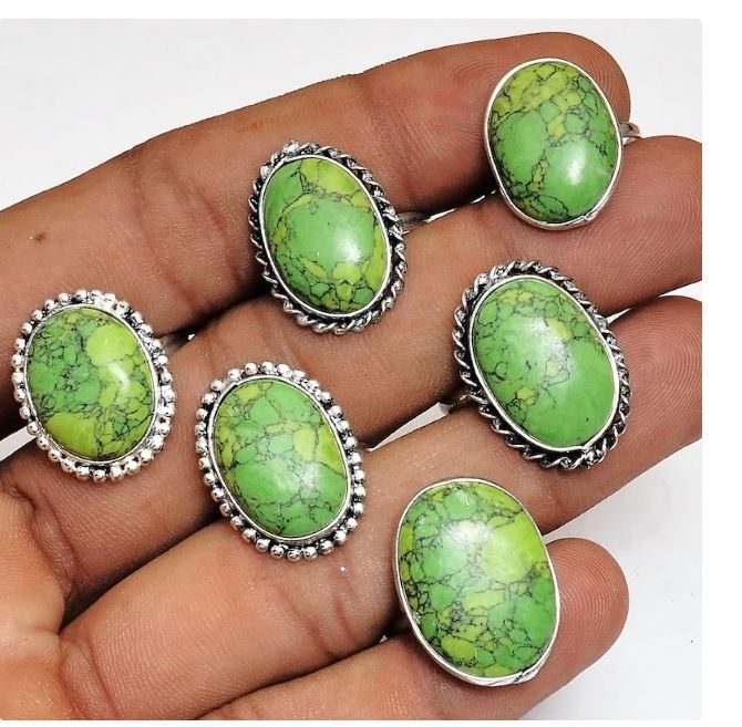 Best Offer Green Turquoise Gemstone 925 Sterling Silver Plated Design Lot Rings