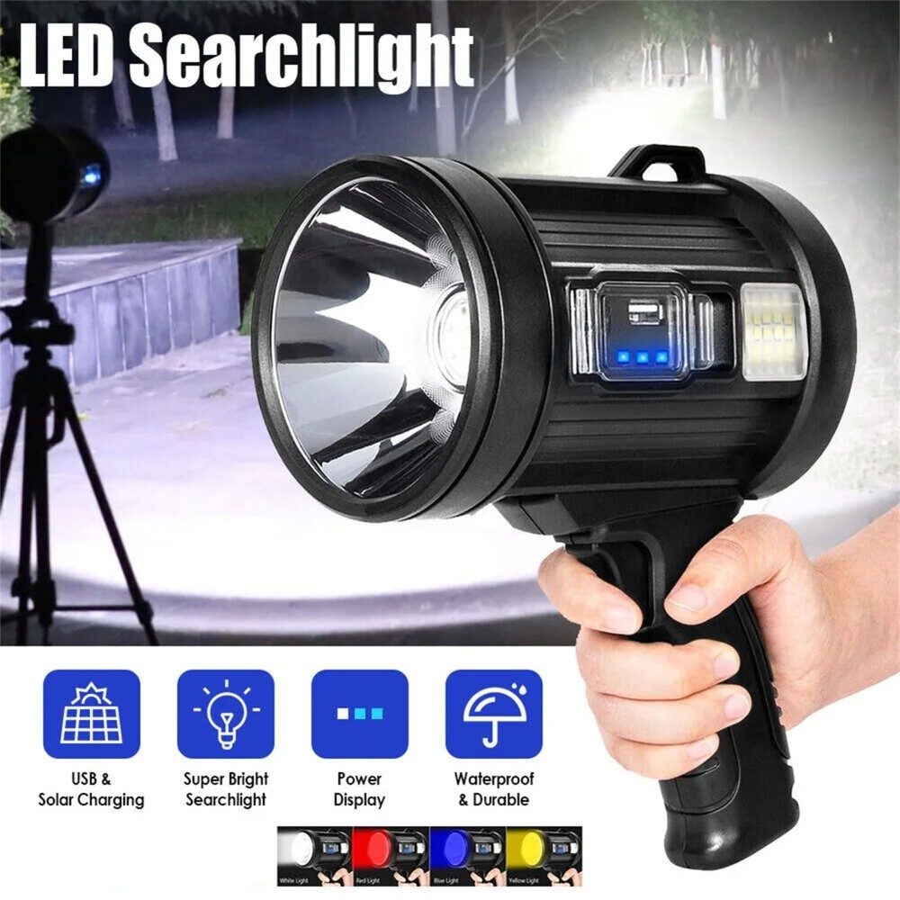 Solar Super Bright Flashlight Rechargeable LED Spotlight Flashlight Searchlight