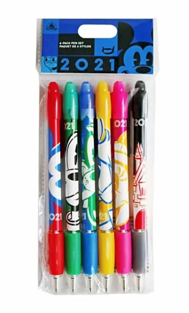Disney World 2021 Mickey & Friends 6-Pen Set Black Ink Character Pens Brand New